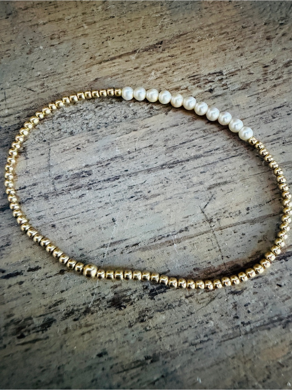 Gold Beaded Stretch Bracelet with Pearl Accent for Women